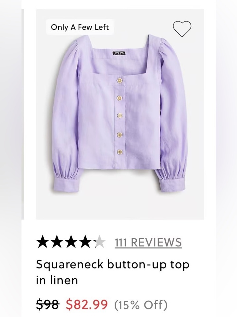 J crew sweetheart neck puffy sleeve linen top